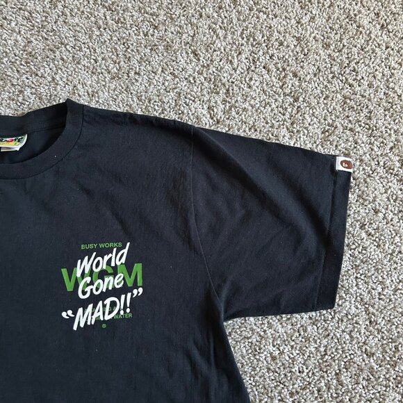 BAPE Mens Sz L Bathing Ape WGM "World Gone Mad" Black Graphic T-Shirt - Picture 3 of 9